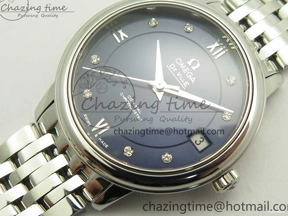 0421 TopPick De Ville Prestige Ladies 32.7mm SS MKF 1:1 Best Edition Blue Dial Diamonds Markers on SS Bracelet MIYOTA 7972